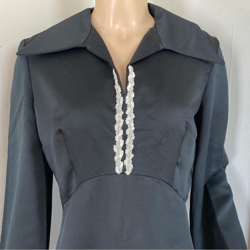 Vintage 1960s Handmade Gothic Hostess Dress with Sequins Size Small